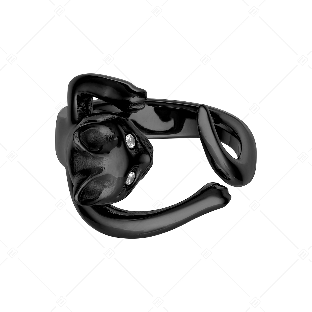 BALCANO - Kitten / Kiscica alakú gyűrű cirkónia szemekkel, fekete PVD bevonattal (041216BC11)