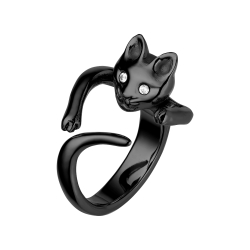 BALCANO - Kitten / Kiscica alakú gyűrű cirkónia szemekkel, fekete PVD bevonattal