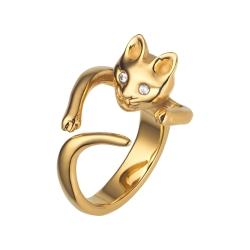 BALCANO - Kitten / Kiscica alakú gyűrű cirkónia szemekkel, 18K arany bevonattal