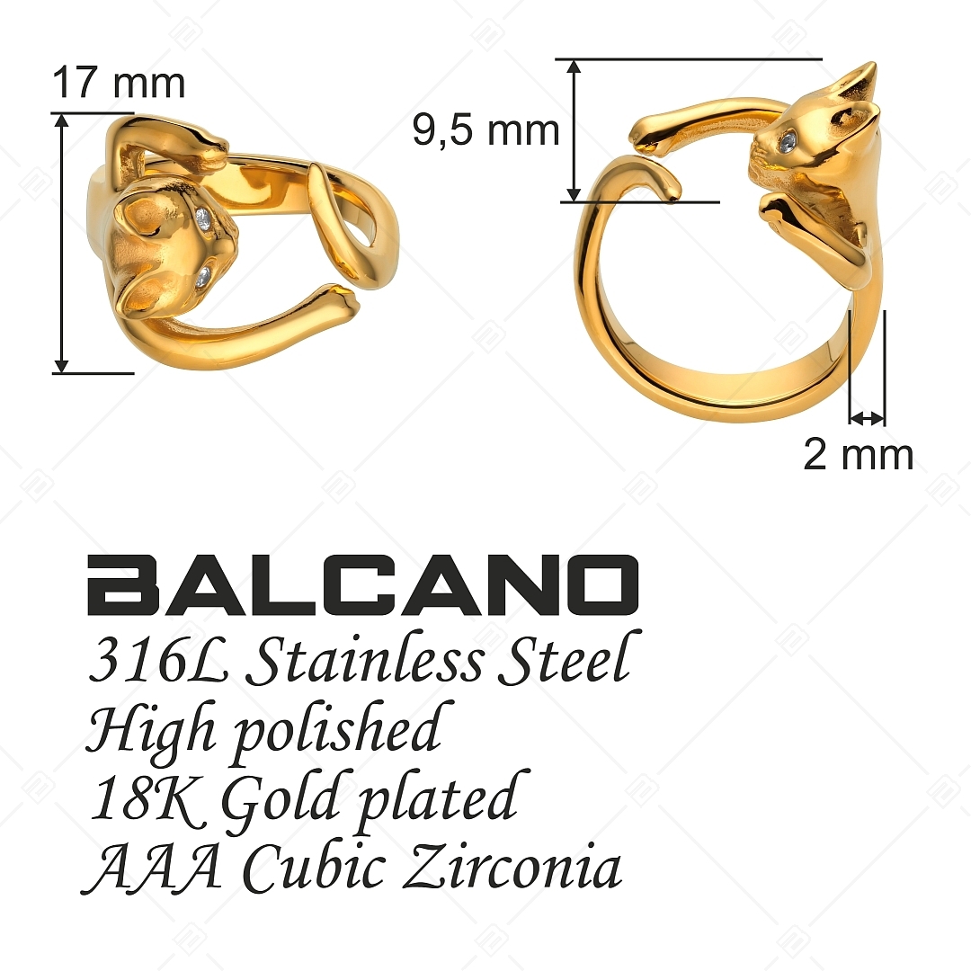 BALCANO - Kitten / Kiscica alakú gyűrű cirkónia szemekkel, 18K arany bevonattal (041216BC88)
