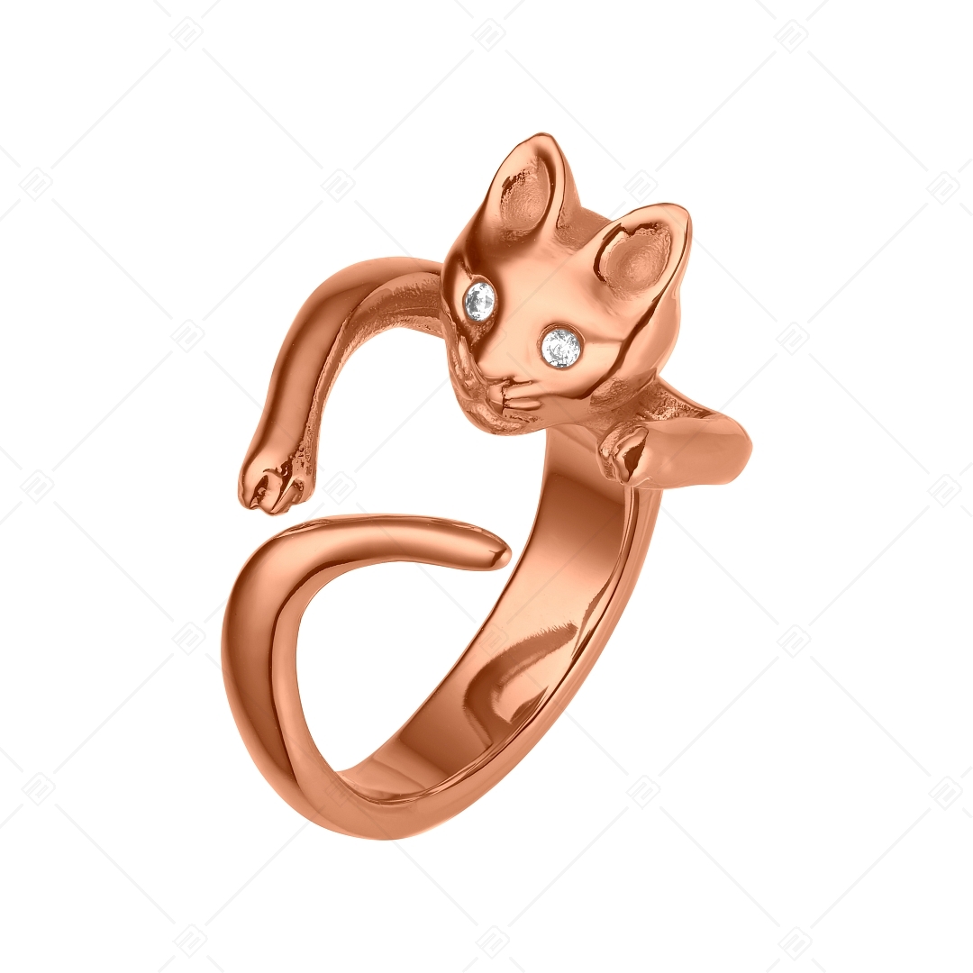 BALCANO - Kitten / Kiscica alakú gyűrű cirkónia szemekkel, 18K rozé arany bevonattal (041216BC96)