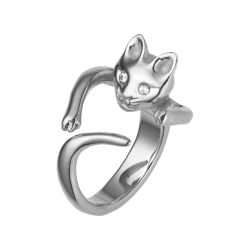BALCANO - Kitten / Kiscica alakú gyűrű cirkónia szemekkel, magasfényű polírozással