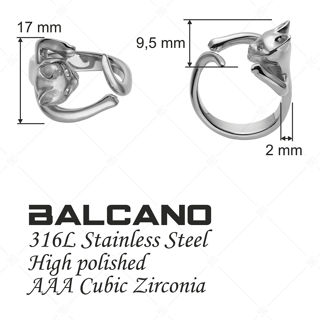 BALCANO - Kitten / Kiscica alakú gyűrű cirkónia szemekkel, magasfényű polírozással (041216BC97)