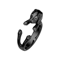 BALCANO - Puppy / Kiskutya alakú gyűrű cirkónia szemekkel, fekete PVD bevonattal