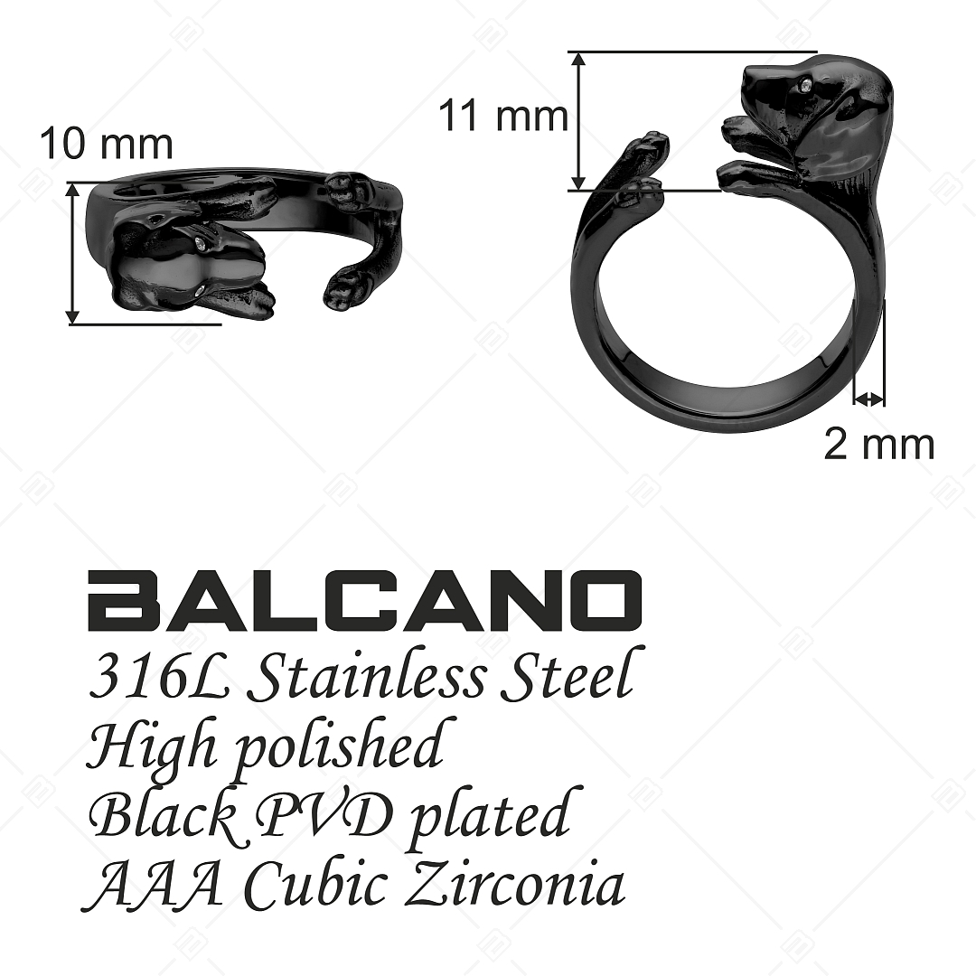BALCANO - Puppy / Kiskutya alakú gyűrű cirkónia szemekkel, fekete PVD bevonattal (041217BC11)