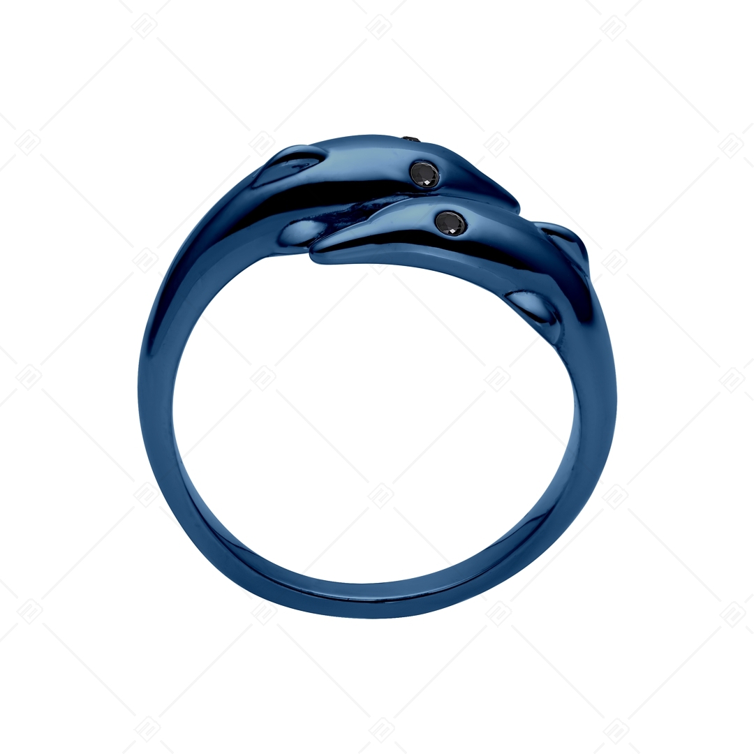 BALCANO - Dolphin / Delfin alakú gyűrű cirkónia szemekkel, kék titánium bevonattal (041220BC44)