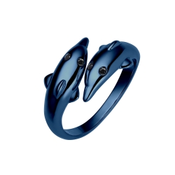 BALCANO - Dolphin / Delfin alakú gyűrű cirkónia szemekkel, kék titánium bevonattal