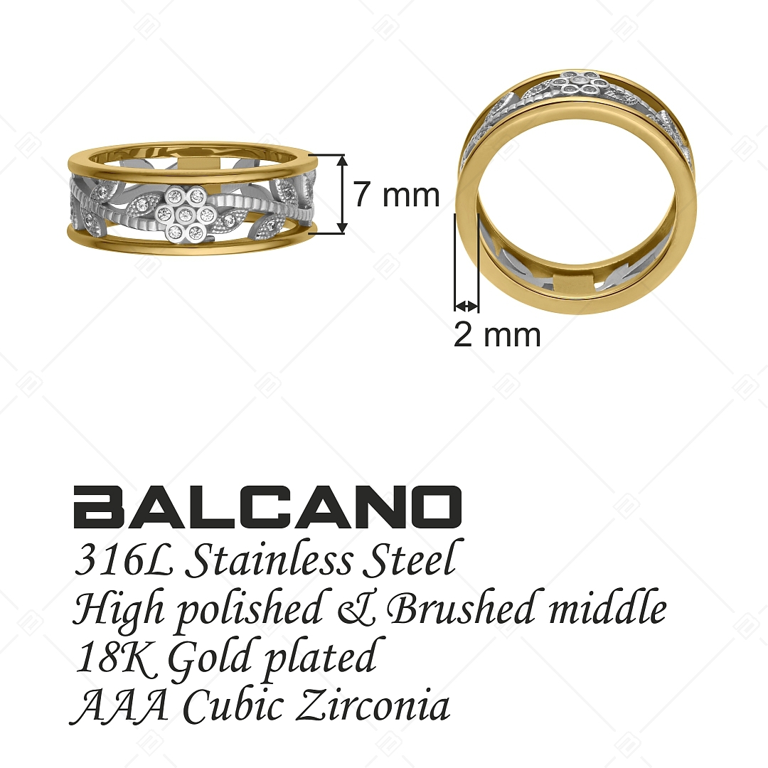 BALCANO - Florenza / Áttört virágmintás 18K arany bevonatú nemesacél gyűrű cirkónia drágakövekkel (041221BC88)