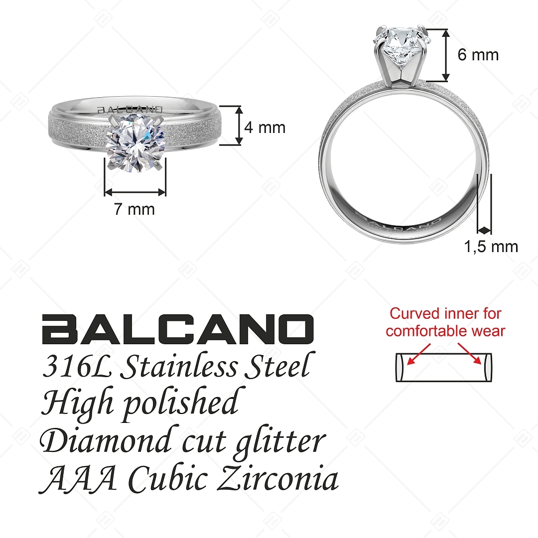 BALCANO - Cornelia / Egyedi csillám csiszolású nemesacél gyűrű pár nagy cirkónia drágakővel (041223BC97)