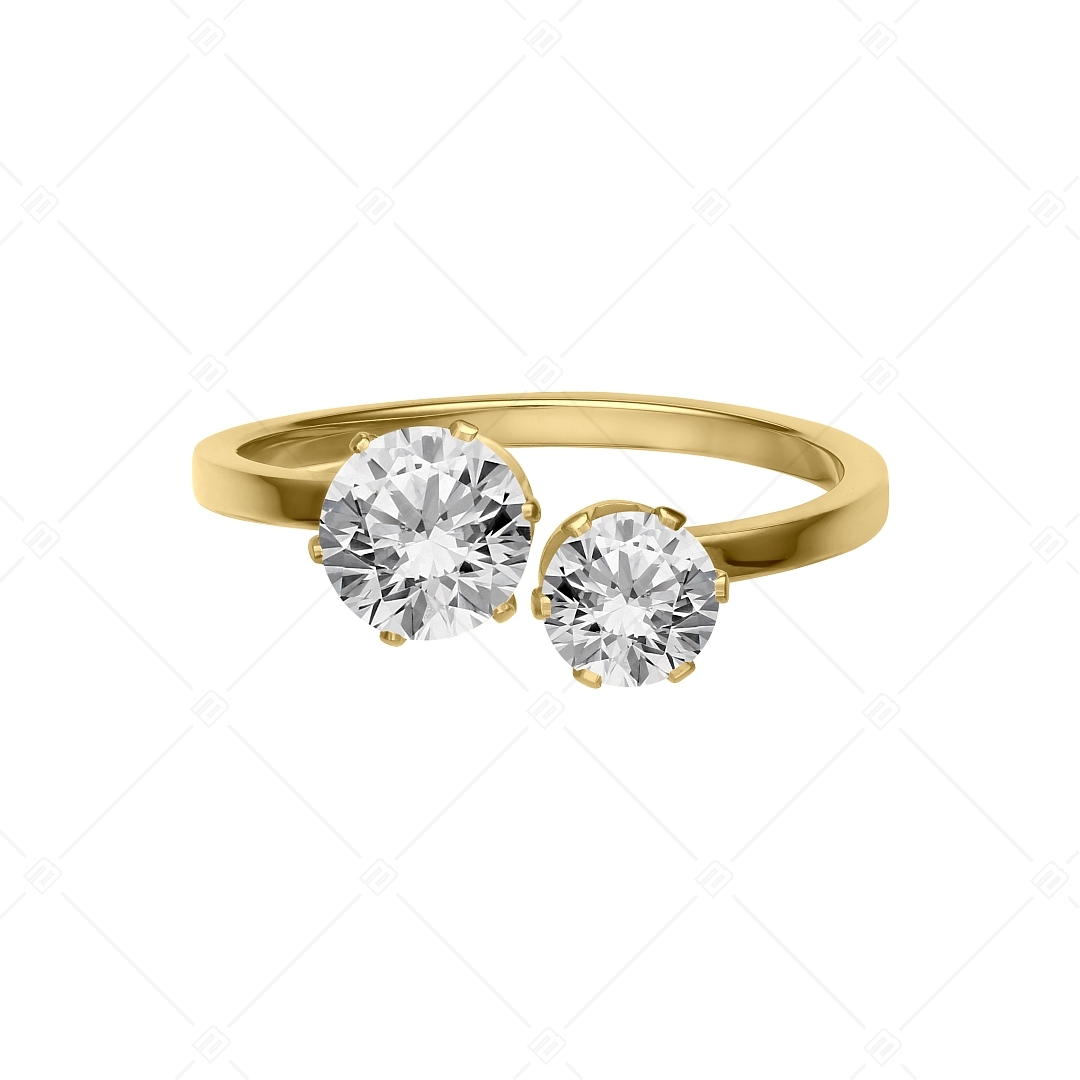 BALCANO - Lux / Nemesacél gyűrű, két kerek cirkónia drágakővel, 18K arany bevonattal (041224BC88)