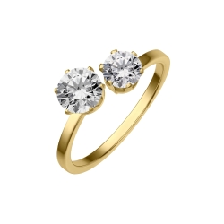 BALCANO - Lux / Nemesacél gyűrű, két kerek cirkónia drágakővel, 18K arany bevonattal