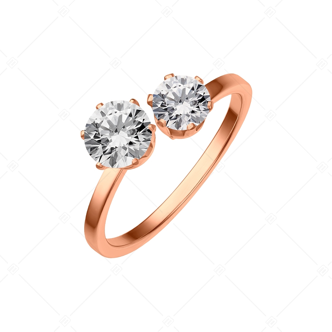 BALCANO - Lux / Nemesacél gyűrű, két kerek cirkónia drágakővel, 18K rozé arany bevonattal (041224BC96)