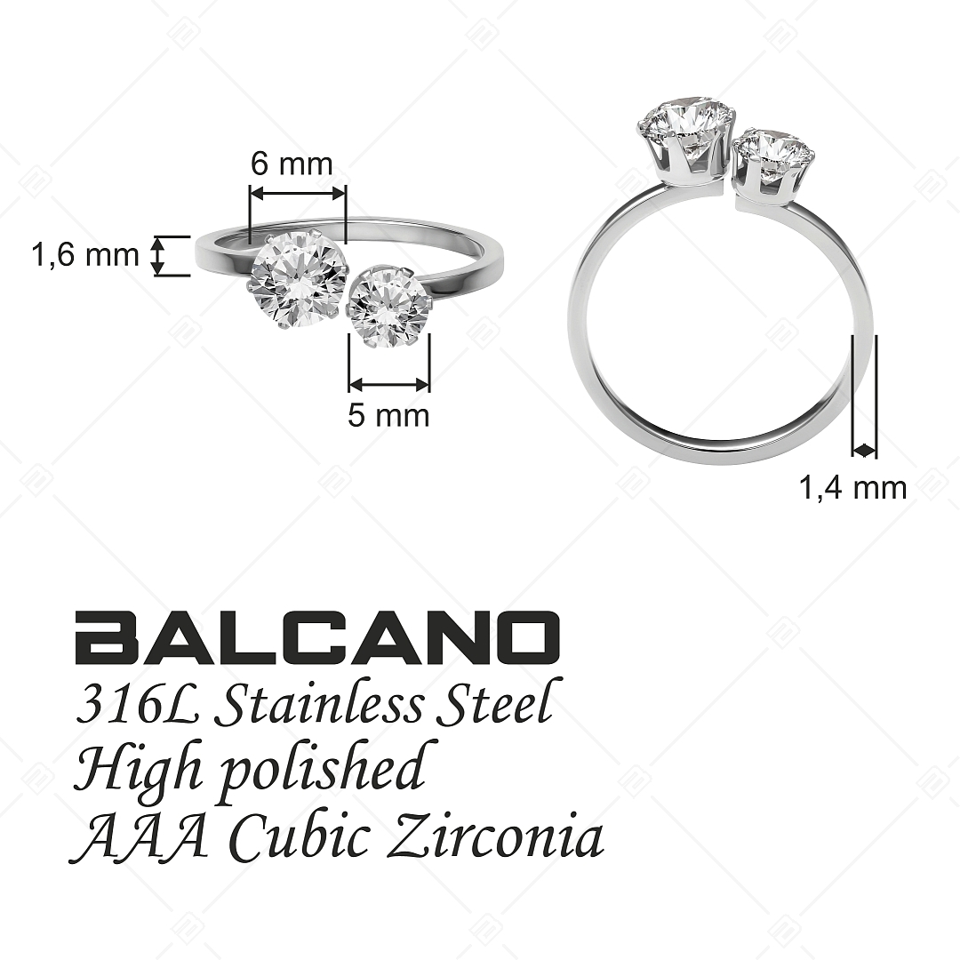 BALCANO - Lux / Nemesacél gyűrű, két kerek cirkónia drágakővel és magasfényű polírozással (041224BC97)