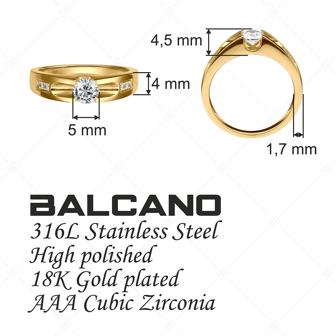 BALCANO - Grace / Nemesacél gyűrű cirkónia drágakövekkel és 18K arany bevonattal (041227BC88)