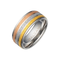 BALCANO - Tricolor / Csillám csiszolású nemesacél gyűrű háromszínű sávval, 18K arany és rozé arany bevonattal