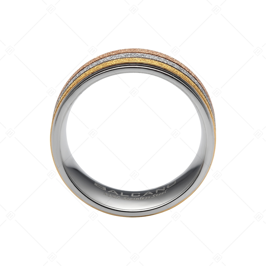 BALCANO - Tricolor / Csillám csiszolású nemesacél gyűrű háromszínű sávval, 18K arany és rozé arany bevonattal (041228BC99)