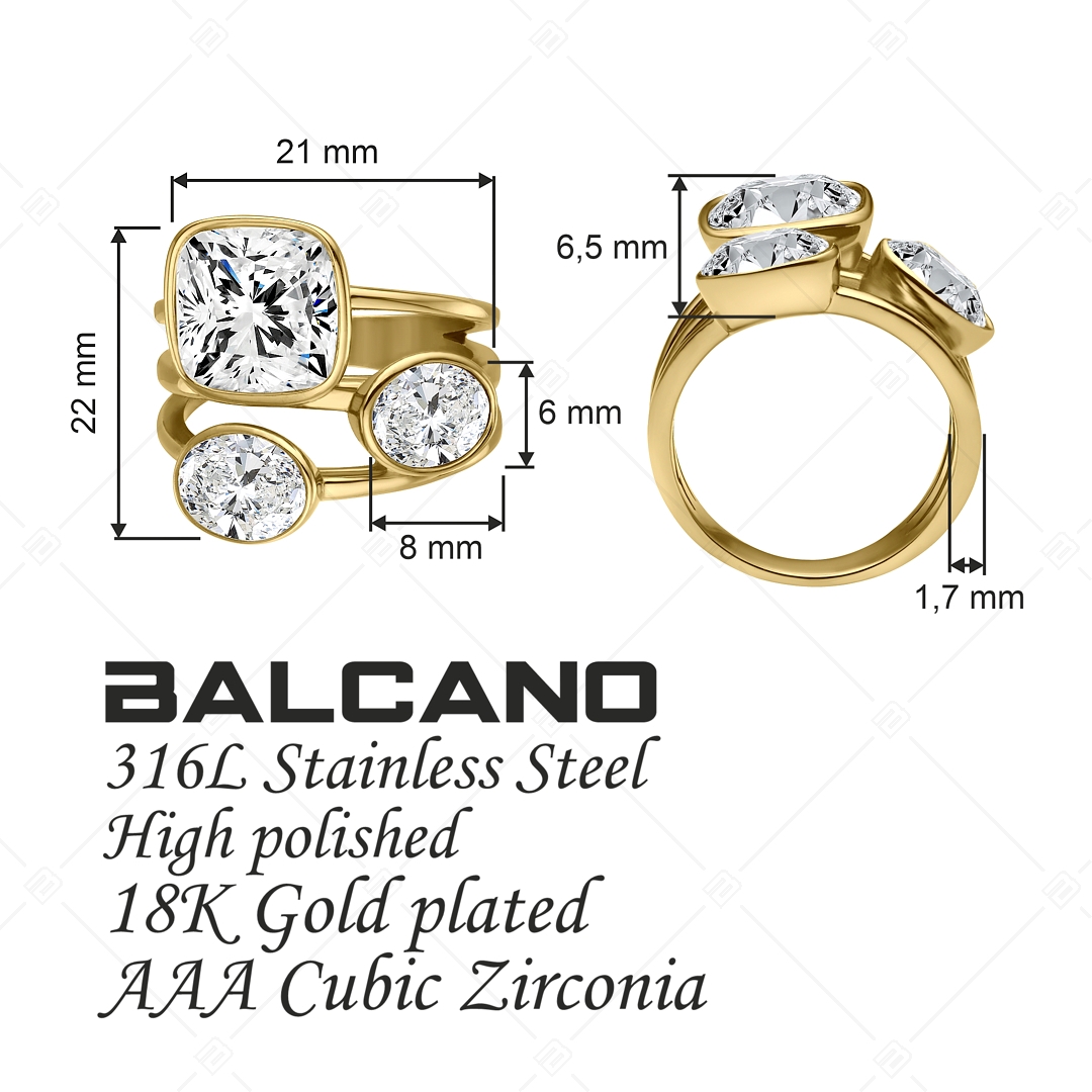 BALCANO - Blanche / Gyönyörű nemesacél gyűrű egyedi csiszolású cirkónia drágakövekkel és 18K arany bevonattal (041229BC88)