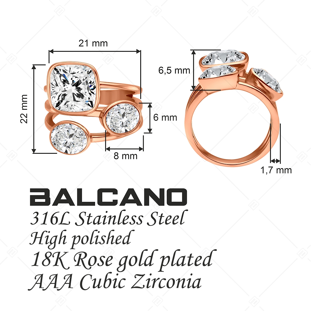BALCANO - Blanche / Gyönyörű nemesacél gyűrű egyedi csiszolású cirkónia drágakövekkel és 18K rozé arany bevonattal (041229BC96)