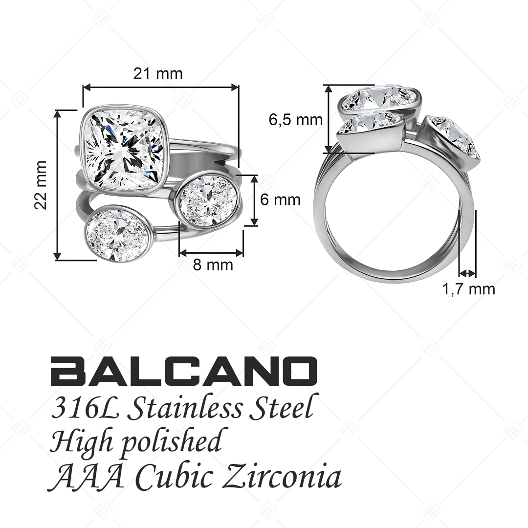BALCANO - Blanche / Gyönyörű nemesacél gyűrű egyedi csiszolású cirkónia drágakövekkel és magasfényű polírozással (041229BC97)