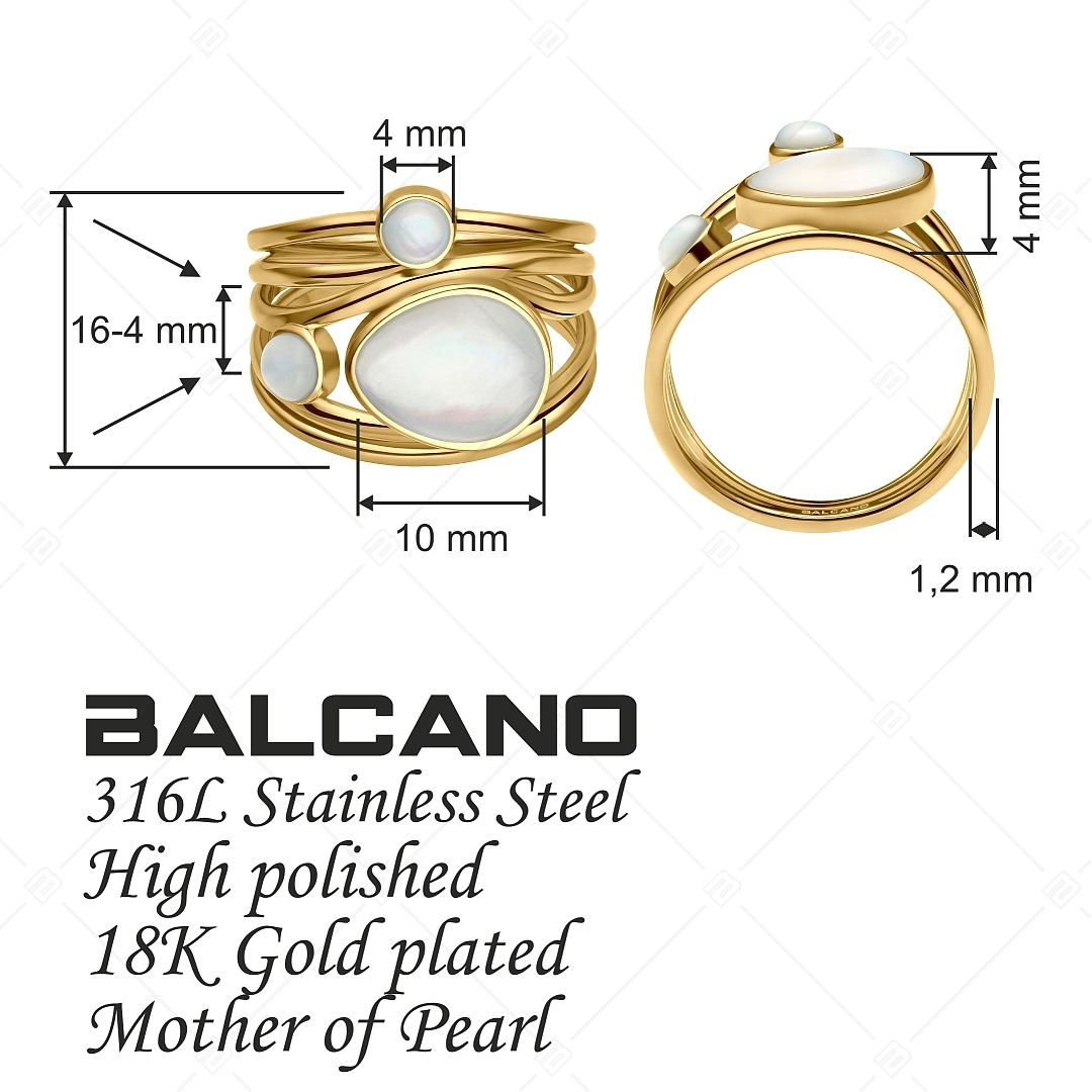 BALCANO - Sabine / Egyedi nemesacél gyűrű gyöngyház díszítéssel és 18K arany bevonattal (041231BC88)