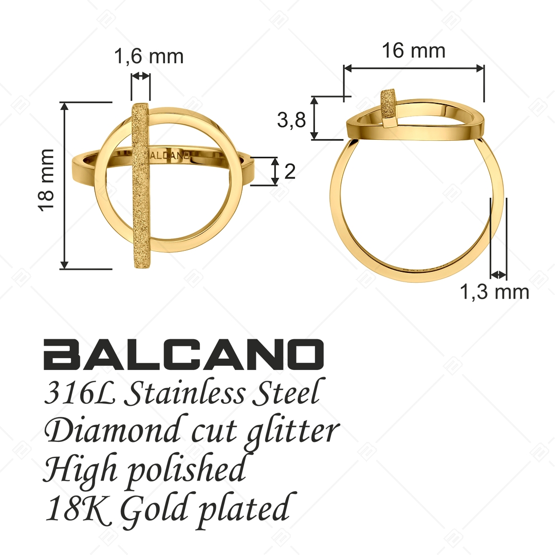 BALCANO - Granada / Egyedi nemesacél gyűrű kör és csillámpálca fejrésszel, 18K arany bevonattal (041232BC88)