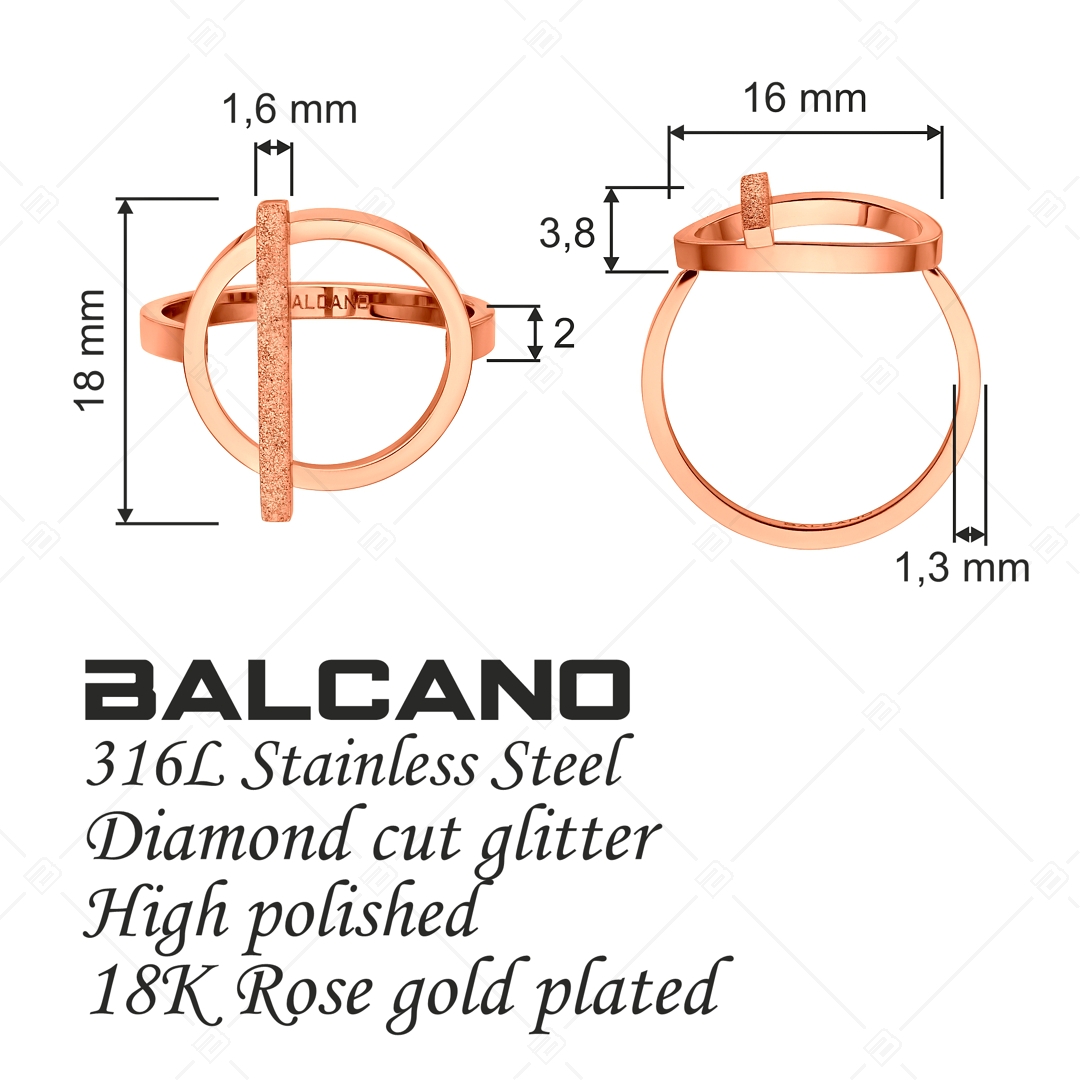 BALCANO - Granada / Egyedi nemesacél gyűrű kör és csillámpálca fejrésszel, 18K rozé arany bevonattal (041232BC96)