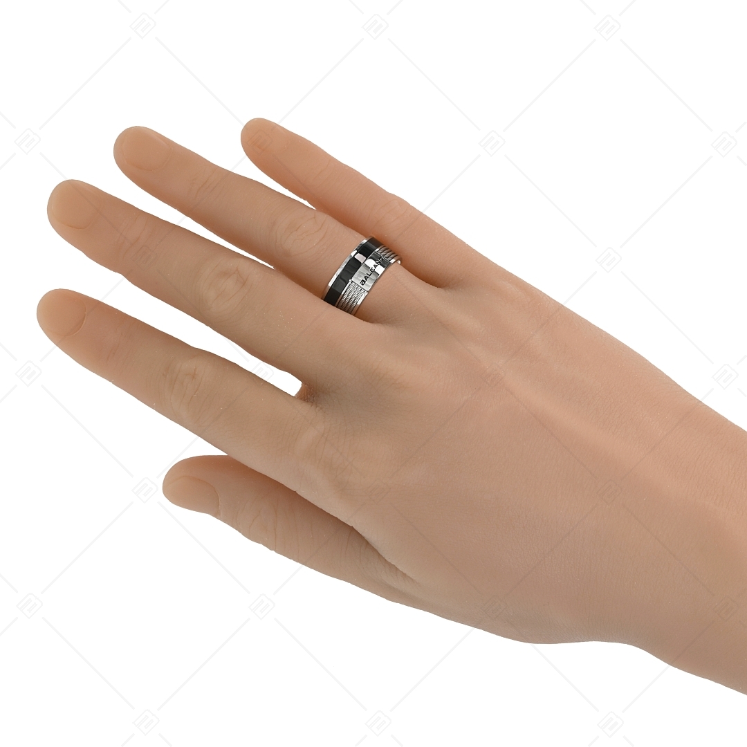 BALCANO - Kingston / Acél sodronnyal és egy fekete sávval díszített nemesacél gyűrű (042007BL99)