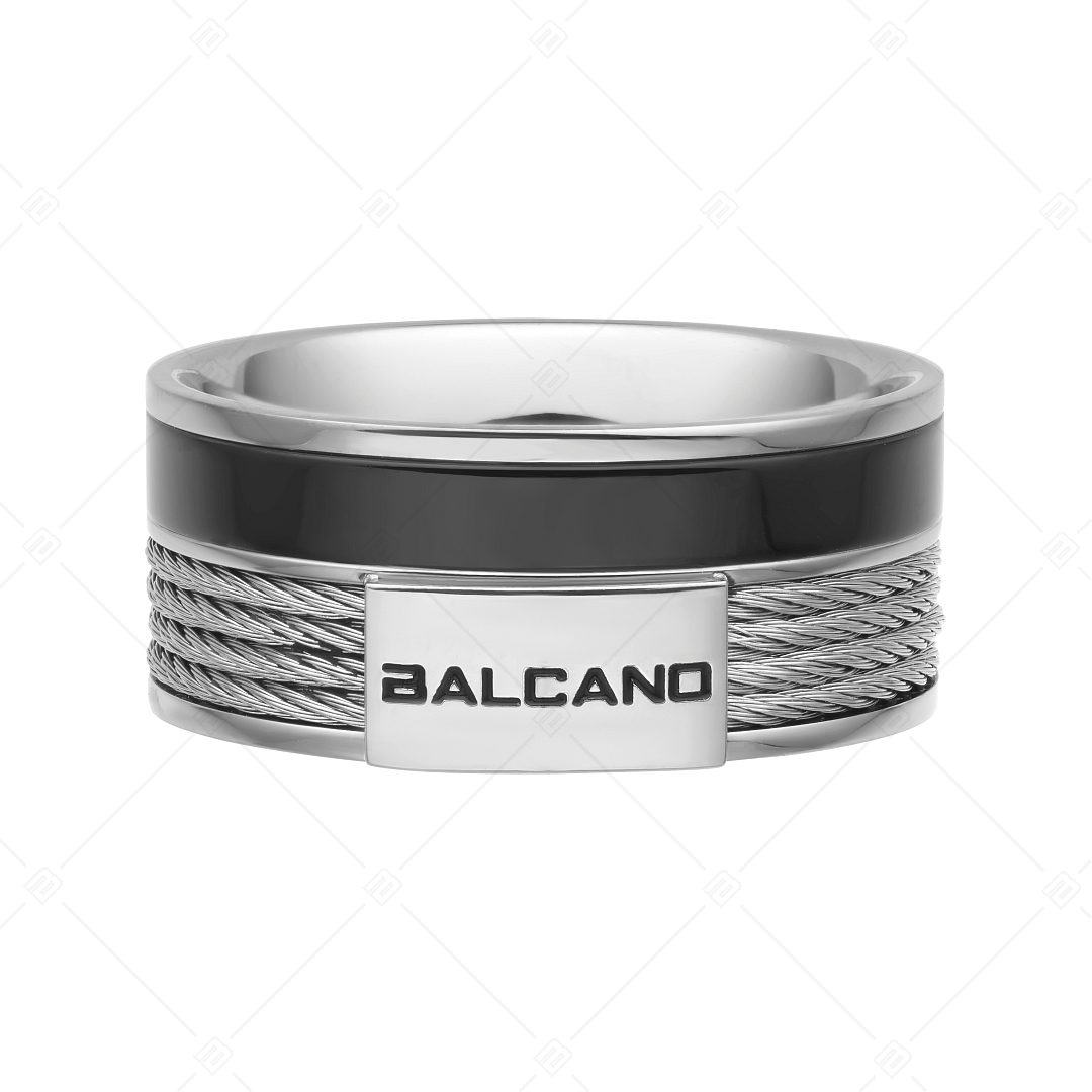 BALCANO - Kingston / Acél sodronnyal és egy fekete sávval díszített nemesacél gyűrű (042007BL99)