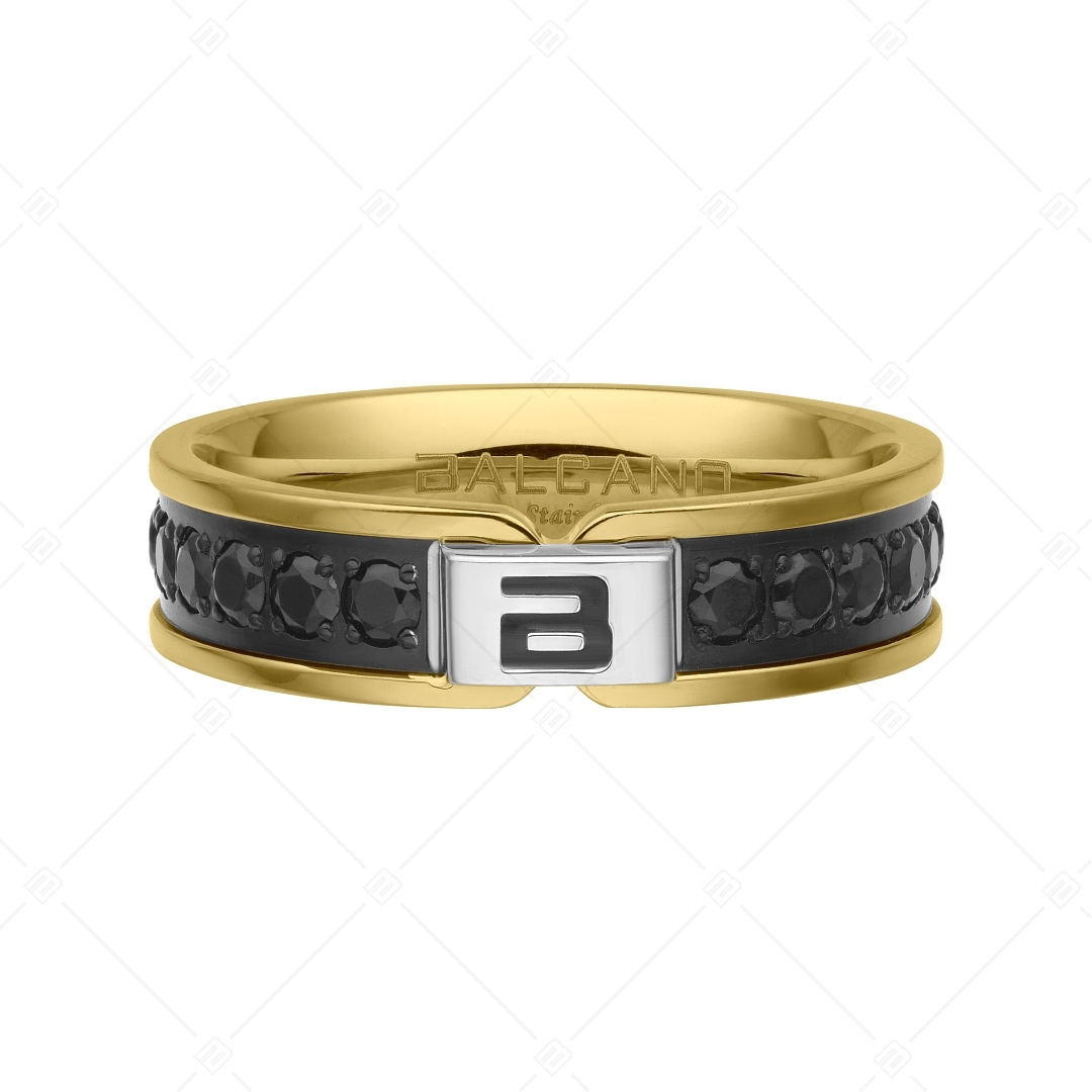BALCANO - Constantin / Nemesacél gyűrű fekete cirkónia drágakővekkel 18K arany bevonattal (042108BL88)