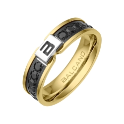 BALCANO - Constantin / Nemesacél gyűrű fekete cirkónia drágakővekkel 18K arany bevonattal