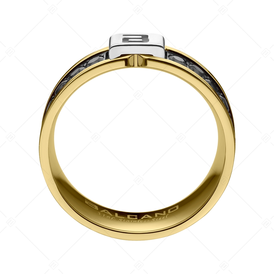 BALCANO - Constantin / Nemesacél gyűrű fekete cirkónia drágakővekkel 18K arany bevonattal (042108BL88)