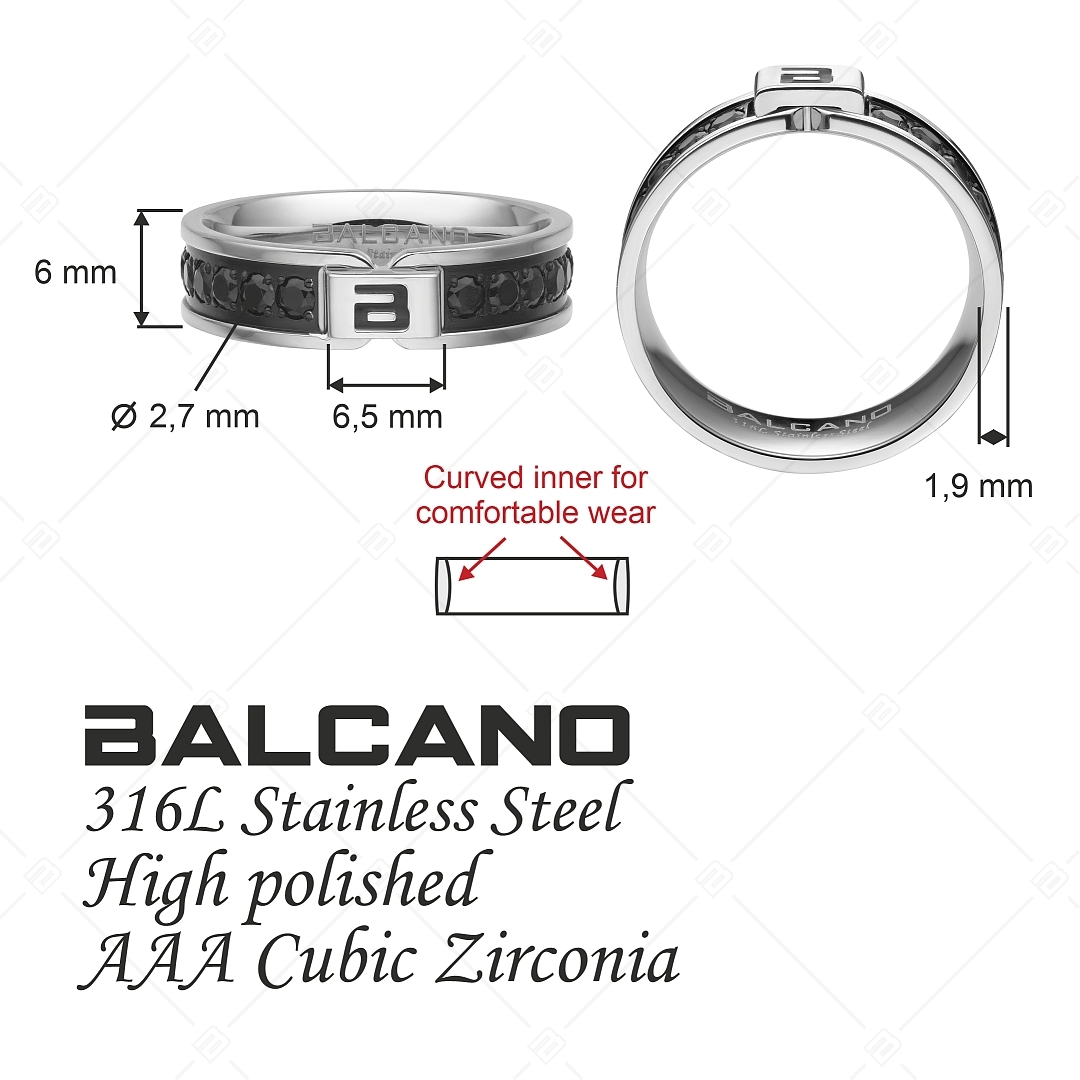 BALCANO - Constantin / Nemesacél gyűrű fekete cirkónia drágakővekkel, magasfényű polírozással (042108BL97)