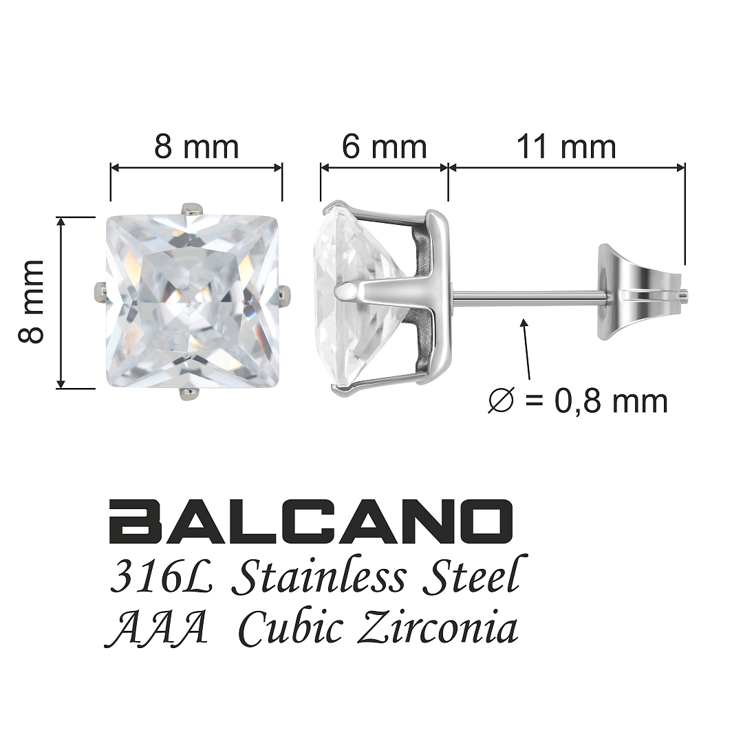 BALCANO - Frizzante / Négyzet alakú cirkónia drágaköves fülbevaló 12 db-os csomag - 8 mm (112082DT08)