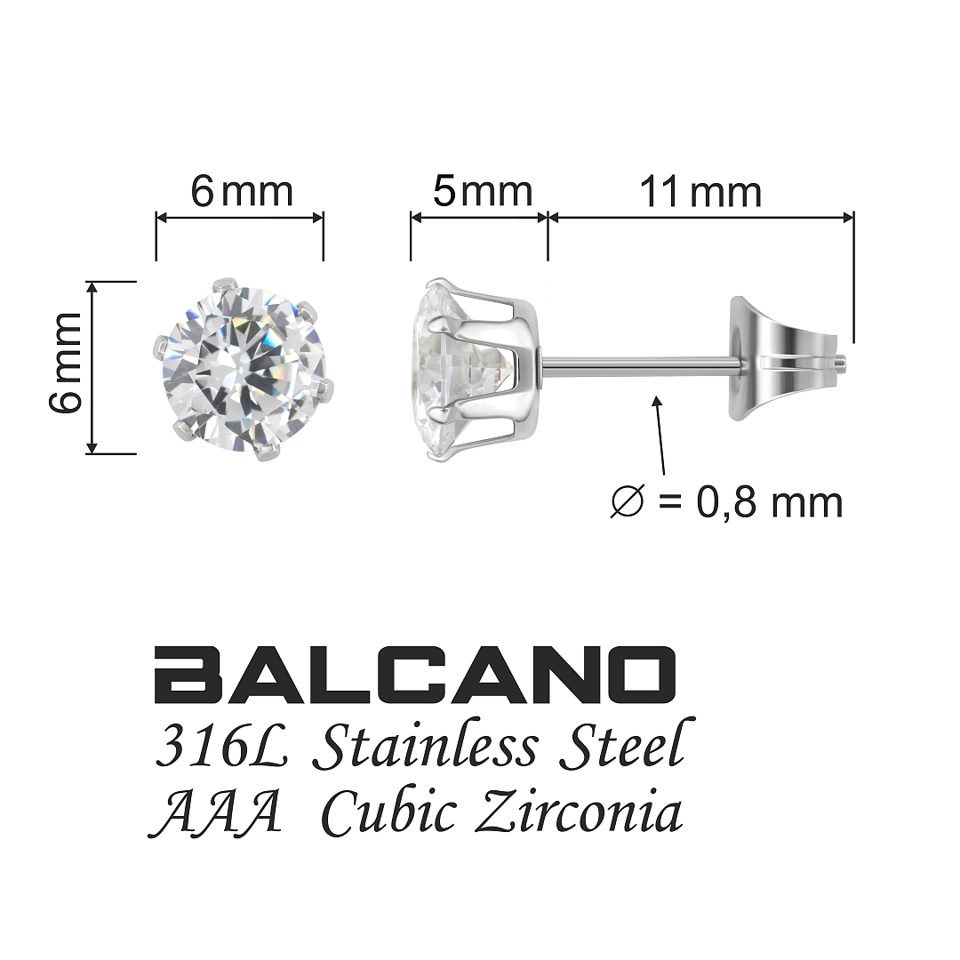 BALCANO - Frizzante / Kerek cirkónia drágaköves fülbevaló 12 db-os csomag - 6 mm (112083DT06)