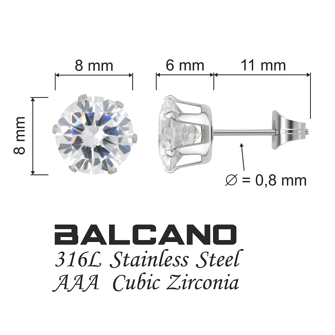 BALCANO - Frizzante / Kerek cirkónia drágaköves fülbevaló 12 db-os csomag - 8 mm (112083DT08)