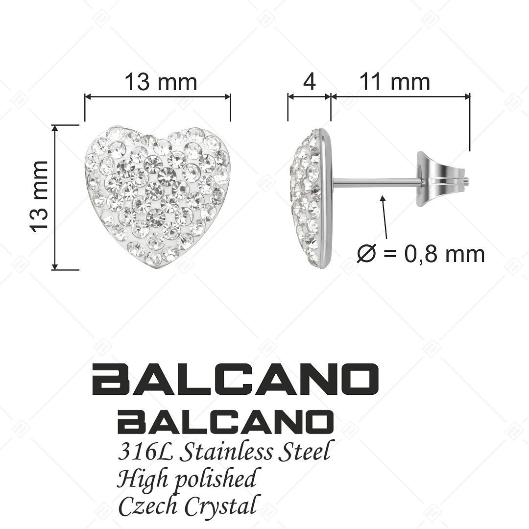 BALCANO - Cuore / Szív alakú nemesacél fülbevaló kristályokkal (141005BC00)