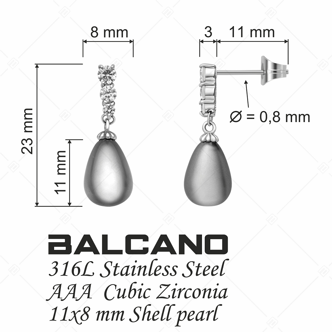 BALCANO - Stilla / Csepp alakú csüngő kagylógyöngy fülbevaló cirkóniával (141101BC98)