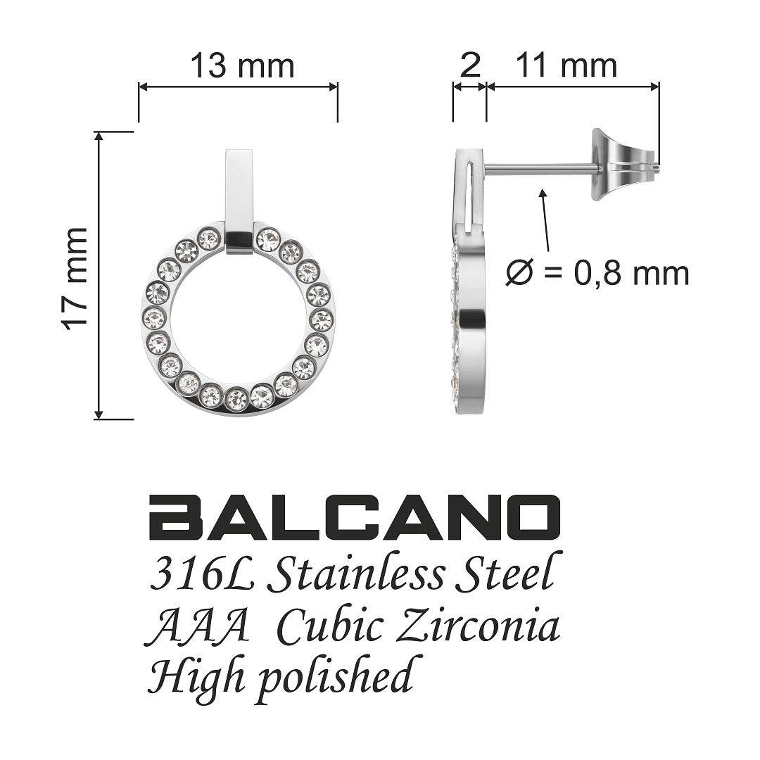 BALCANO - Veronic / Kerek cirónia drágaköves fülbevaló magasfényű polírozással (141106BC97)