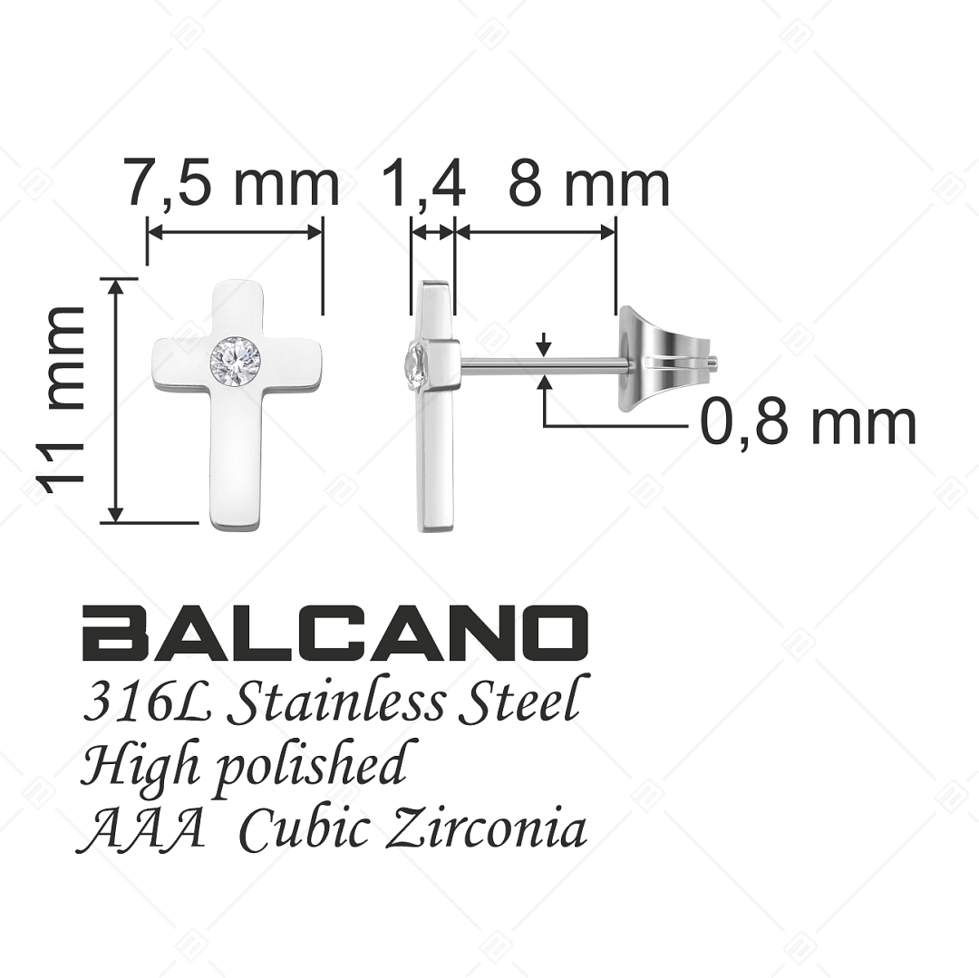 BALCANO - Piccolo Croce / Kereszt formájú bedugós fülbevaló cirkóniával (141206BC97)