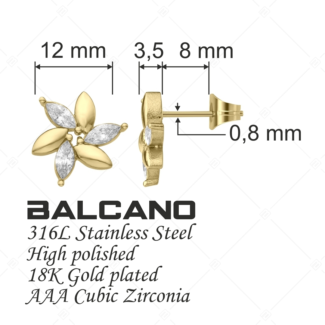 BALCANO - Carly / Virág formájú, cirkónia köves bedugós fülbevaló 18K arany bevonattal (141226BC88)