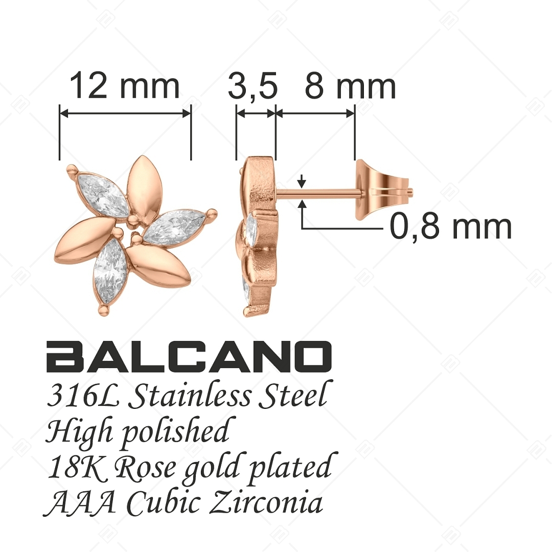 BALCANO - Carly / Virág formájú, cirkónia köves bedugós fülbevaló 18K rozé arany bevonattal (141226BC96)