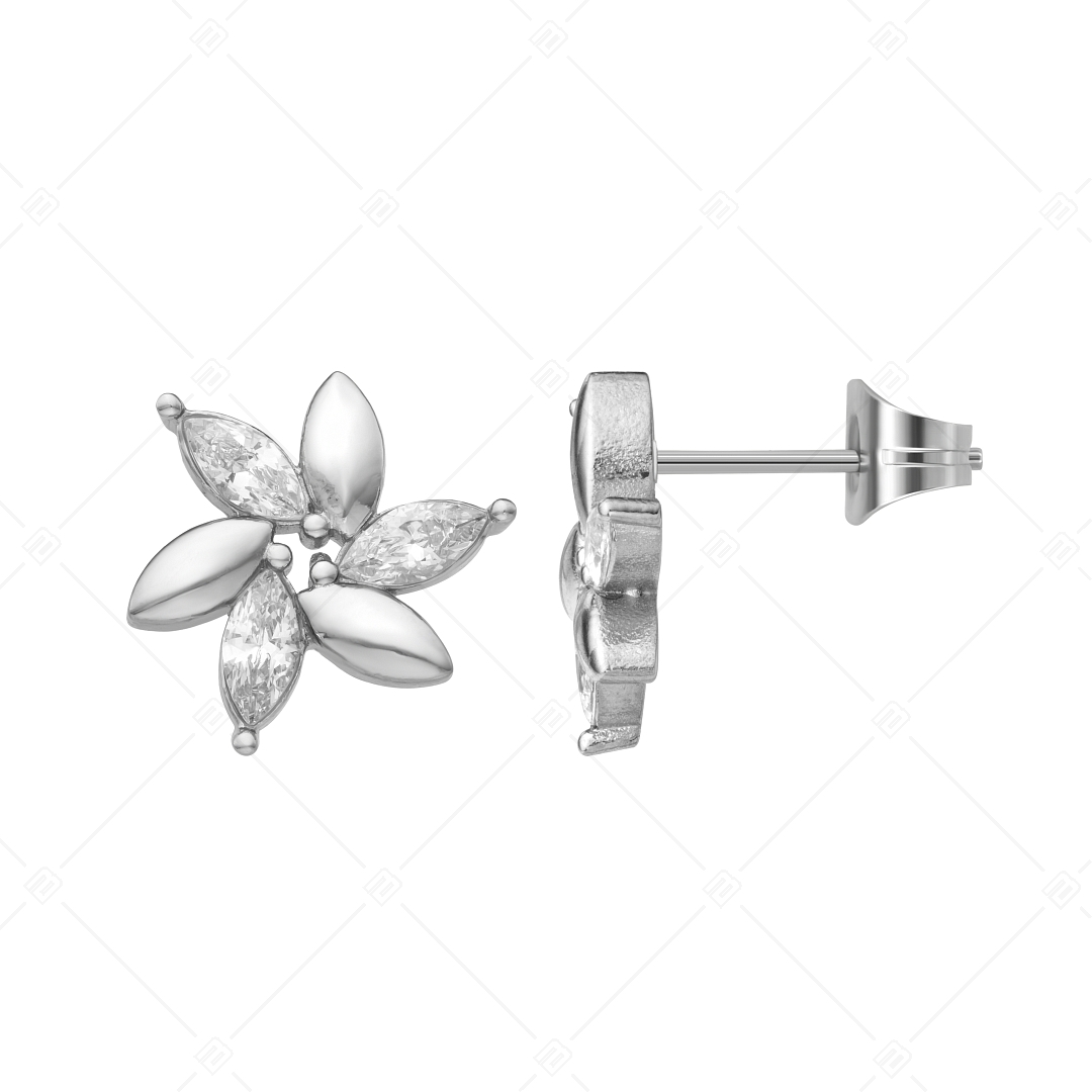 BALCANO - Carly / Virág formájú, cirkónia köves, bedugós fülbevaló magasfényű polírozással (141226BC97)