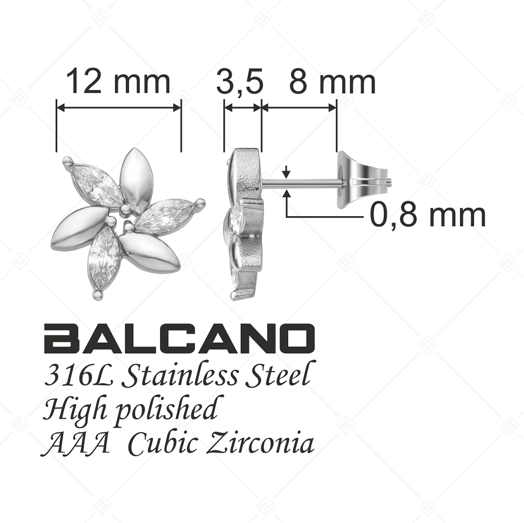 BALCANO - Carly / Virág formájú, cirkónia köves, bedugós fülbevaló magasfényű polírozással (141226BC97)