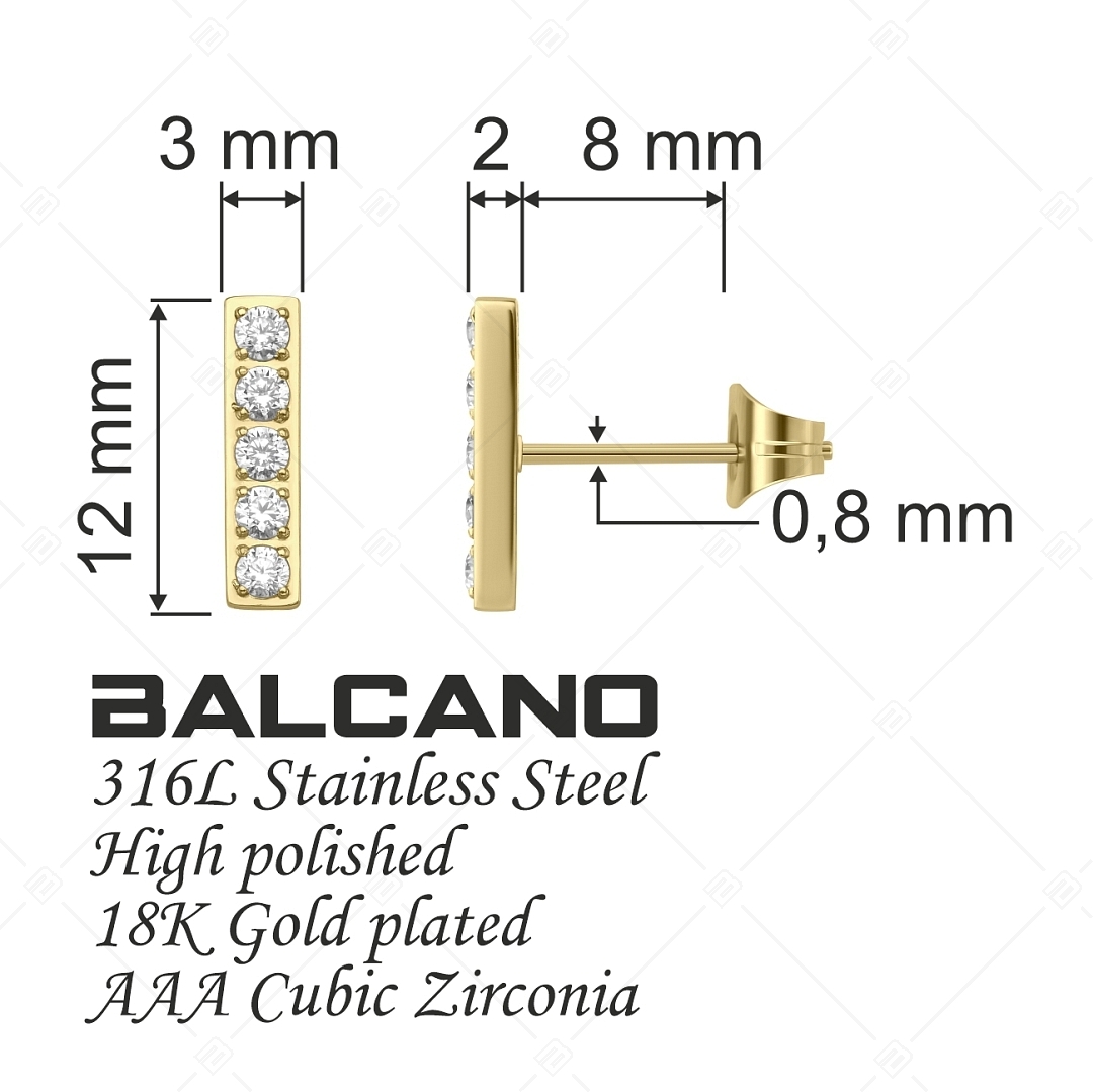 BALCANO - Lina / Cirkónia drágakövekkel kirakott téglalap alakú fülbevaló 18K arany bevonattal (141227BC88)