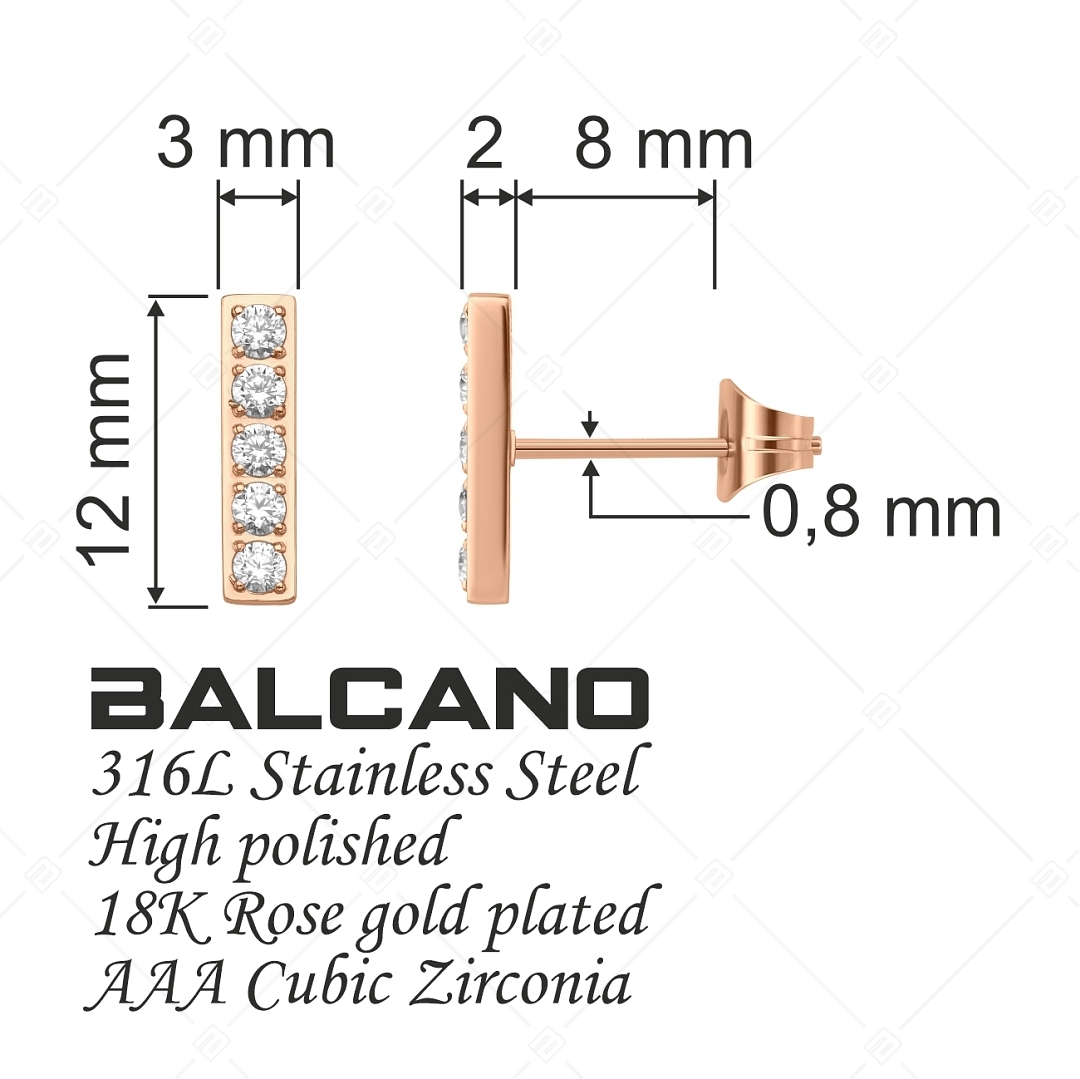 BALCANO - Lina / Cirkónia drágakövekkel kirakott téglalap alakú fülbevaló 18K rozé arany bevonattal (141227BC96)