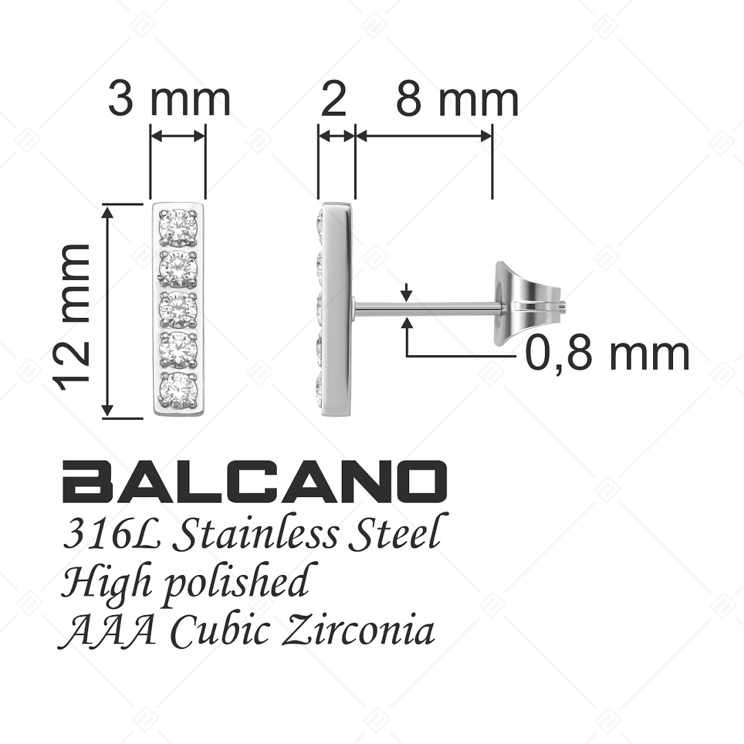 BALCANO - Lina / Cirkónia drágakövekkel kirakott téglalap alakú fülbevaló magasfényű polírozással (141227BC97)