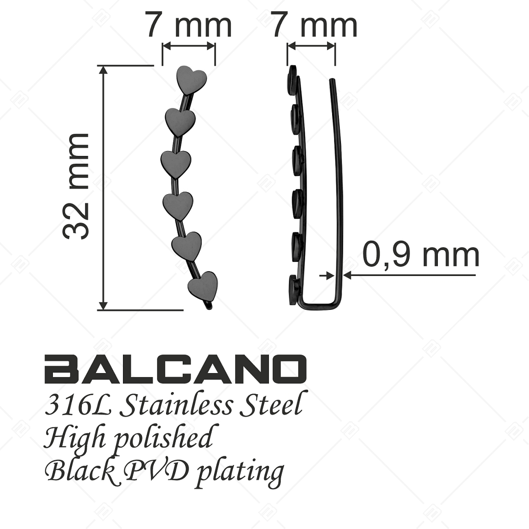 BALCANO - Lovers / Szívecskés fülre simuló fülbevaló  fekete PVD bevonattal (141228BC11)