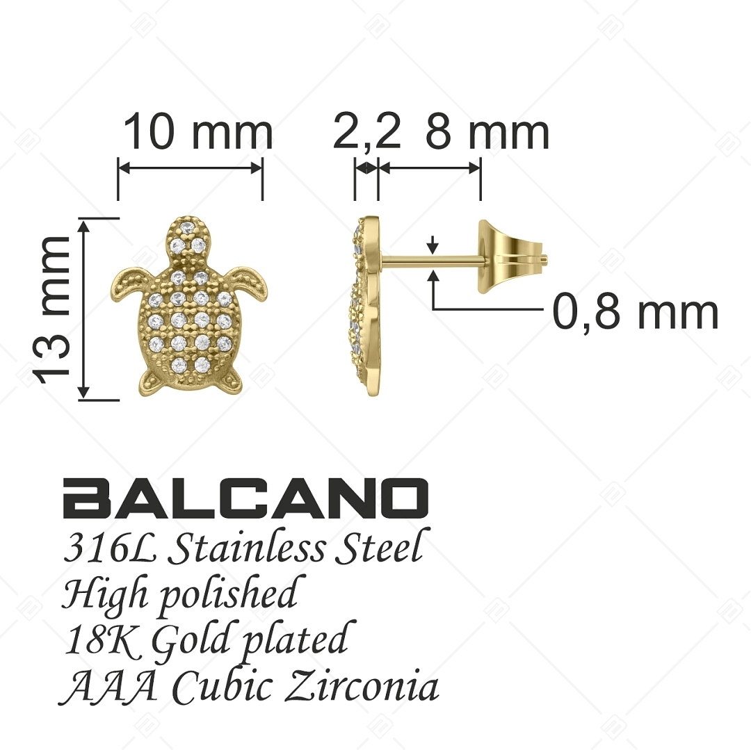 BALCANO - Turtle / Teknős alakú bedugós fülbevaló cirkóniával, 18K arany bevonattal (141240BC88)