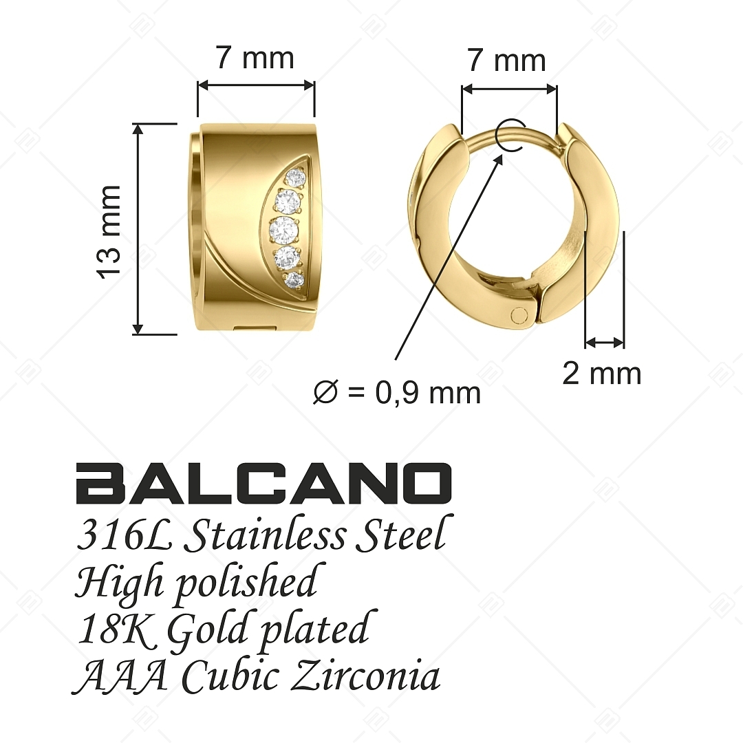 BALCANO - Sunny / Nemesacél karika fülbevaló cirkónia drágakövekkel és 18K arany bevonattal (141255BC88)
