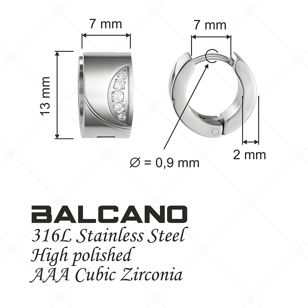 BALCANO - Sunny / Nemesacél karika fülbevaló cirkónia drágakövekkel és magasfényű polírozással (141255BC97)